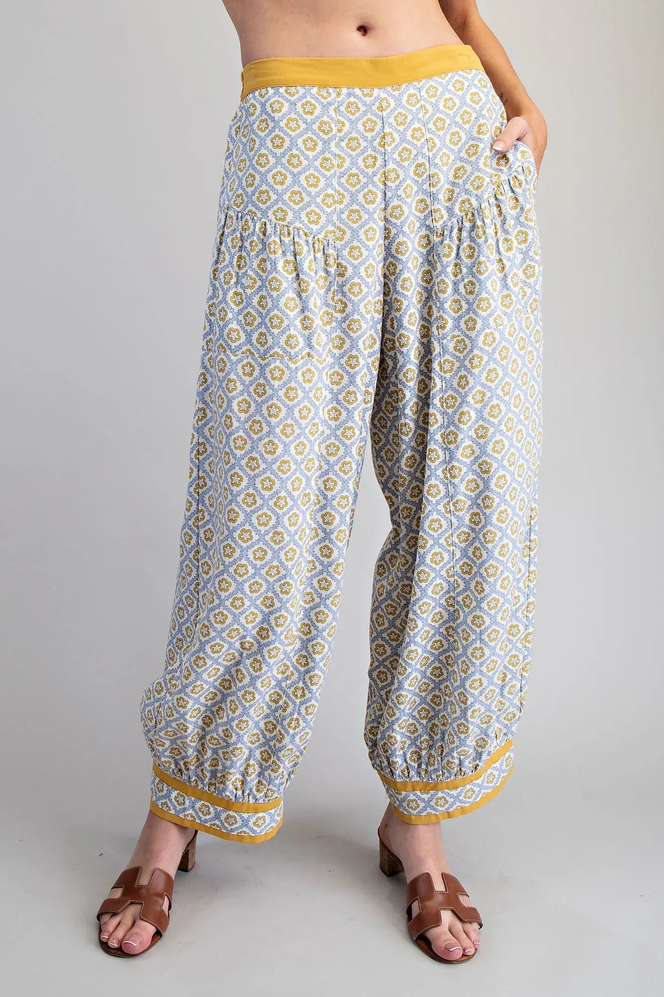 2408 Mustard Print Barrel Pant