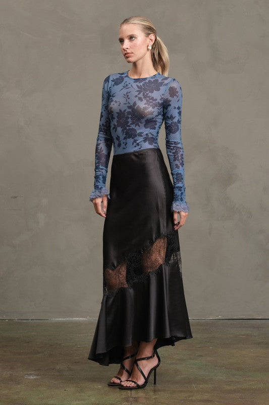 1865 Black Satin Lace Skirt
