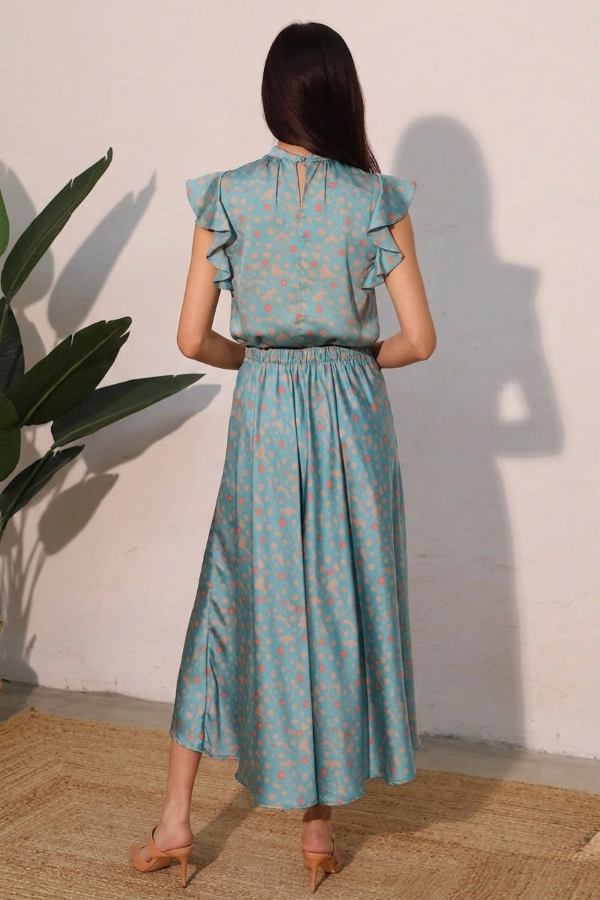 2361 Printed Midi Skirt Set, Do Not Wrinkle