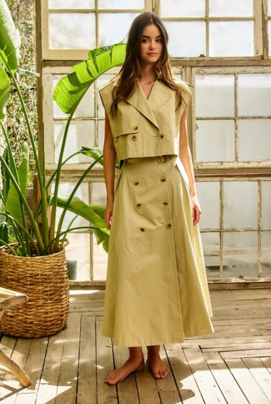 2528 Double Breasted Vest & Midi Skirt Set