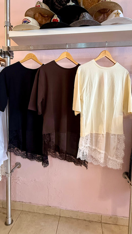 2110 Asymmetrical Lace Tunic Top