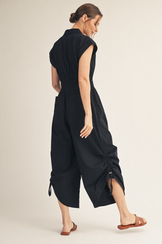 2138 Black Side Drawstring Pant Jumpsuit