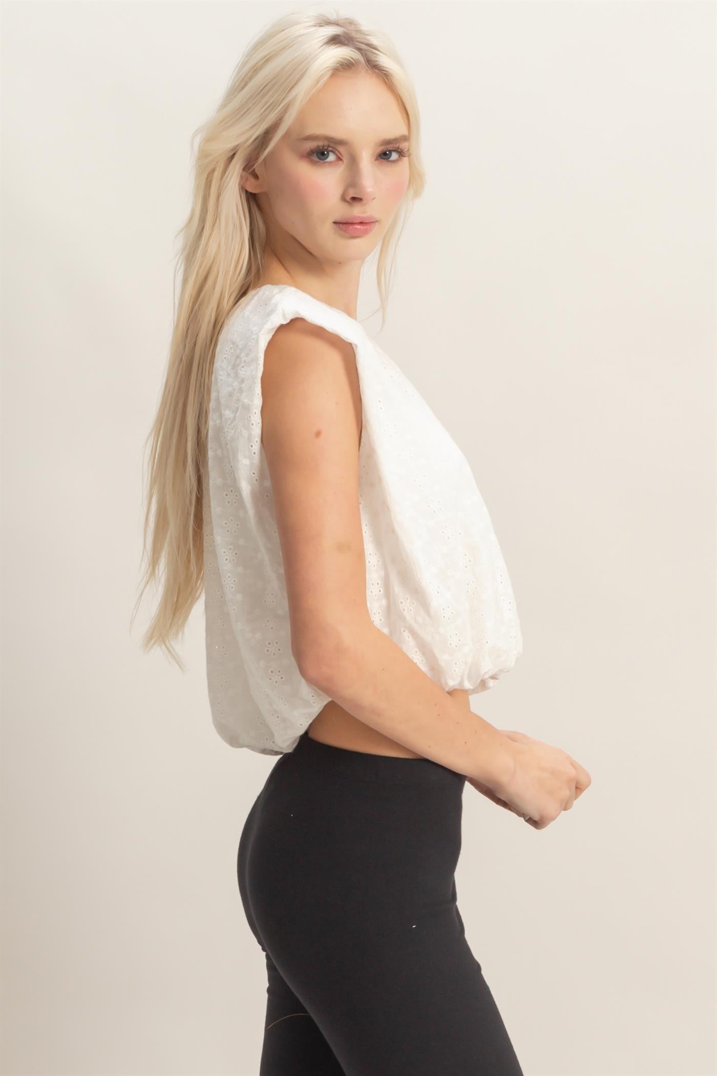 2335 Eyelet Bubble Crop Top