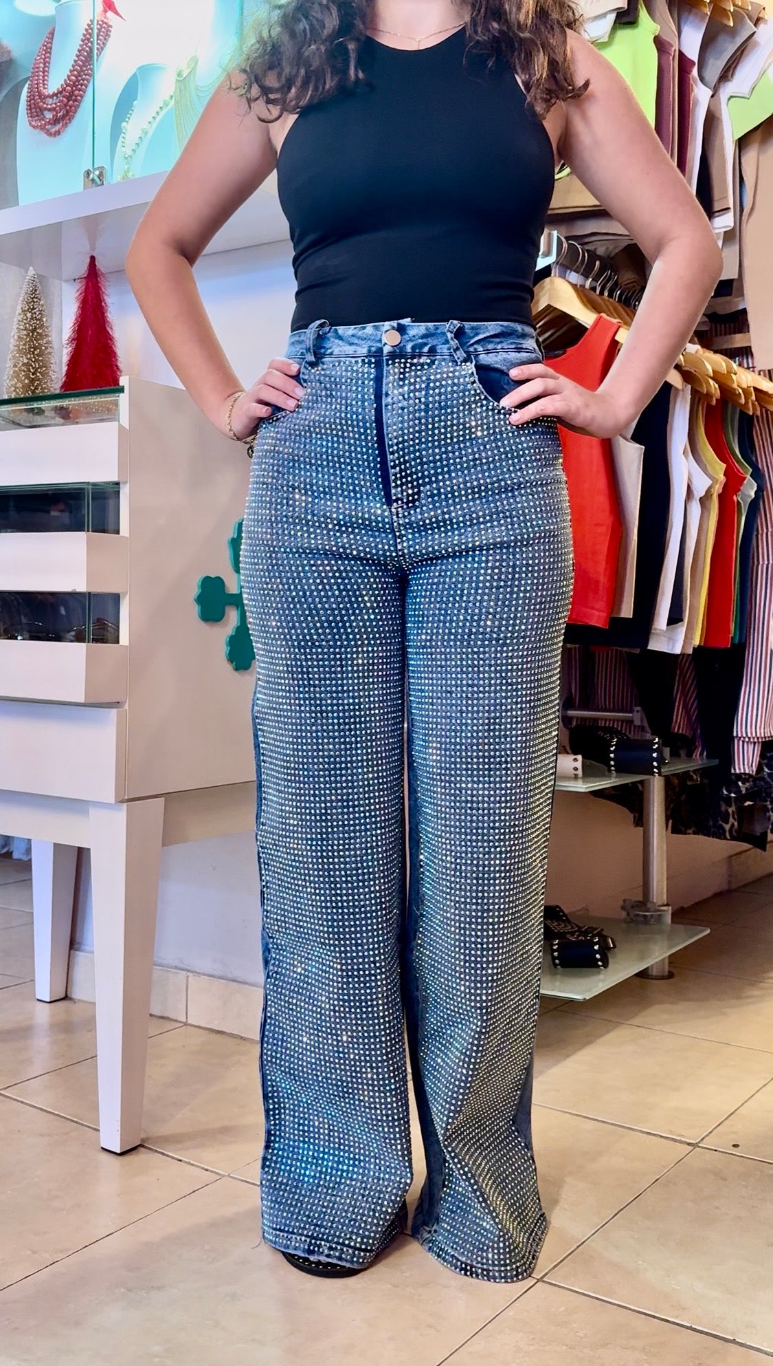 2007 Rhinestones Wide Leg Pant