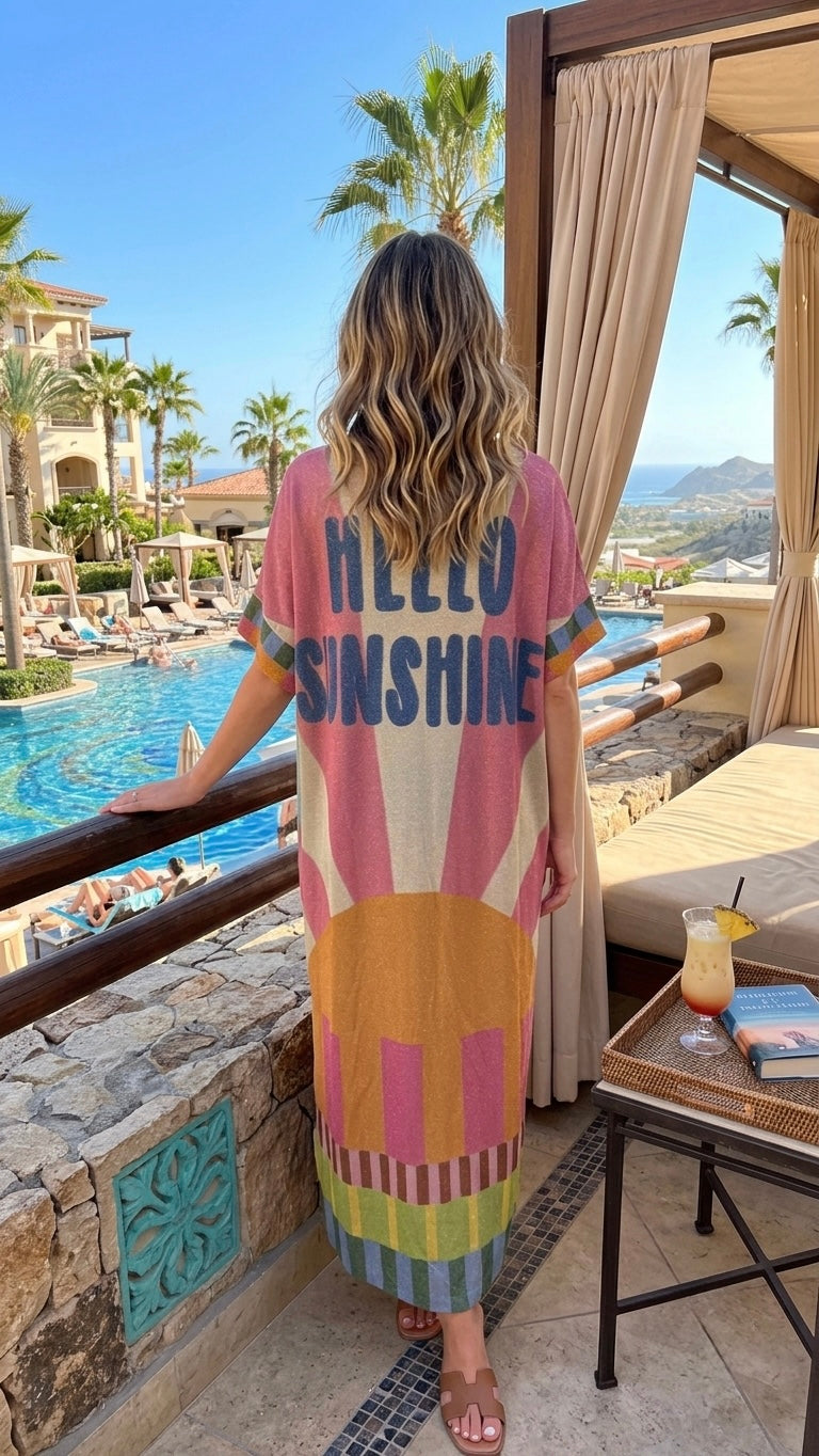 2490 Hello Sunchine Onesize Italian V-Neck Maxi Dress