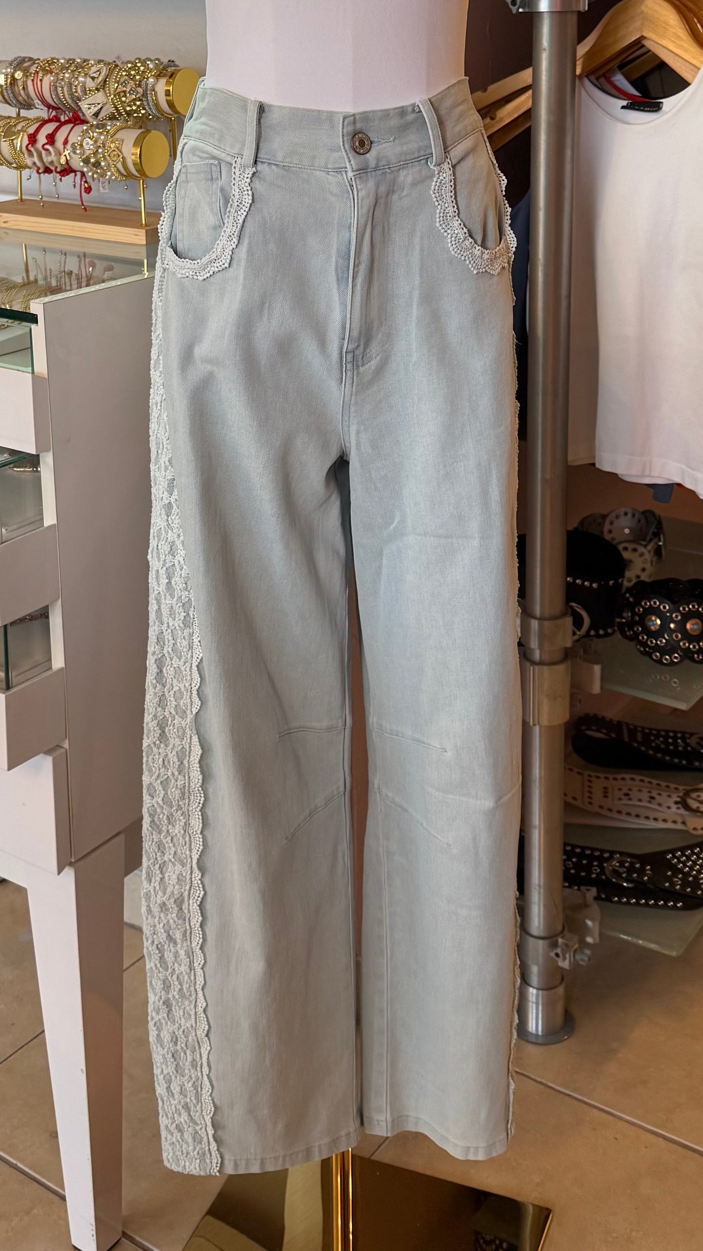 2428 Denim Lace Barrel Pant