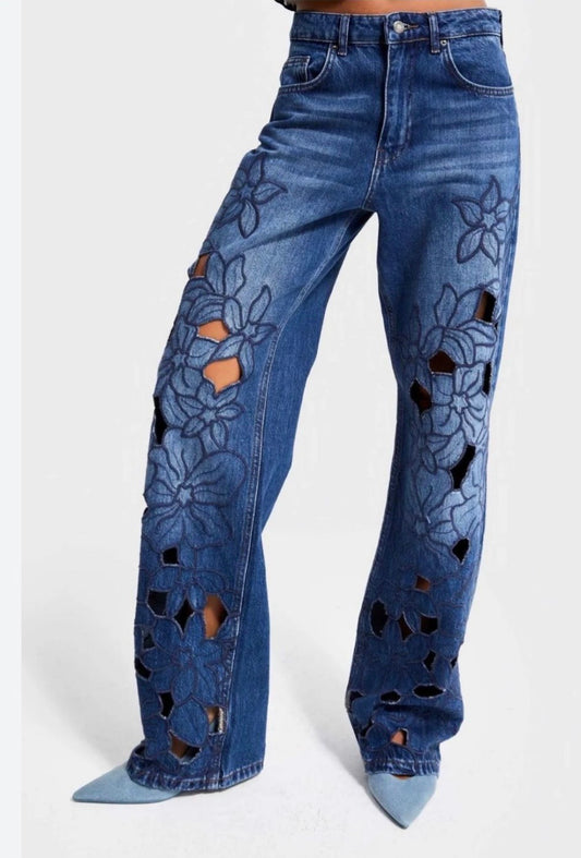 1781 Cut Out Floral Denim Pant