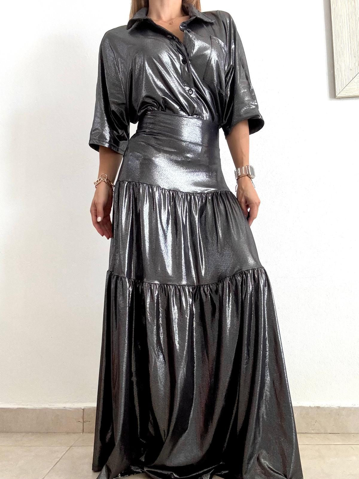 WhiteBerry Onesize Metallic Maxi Skirt