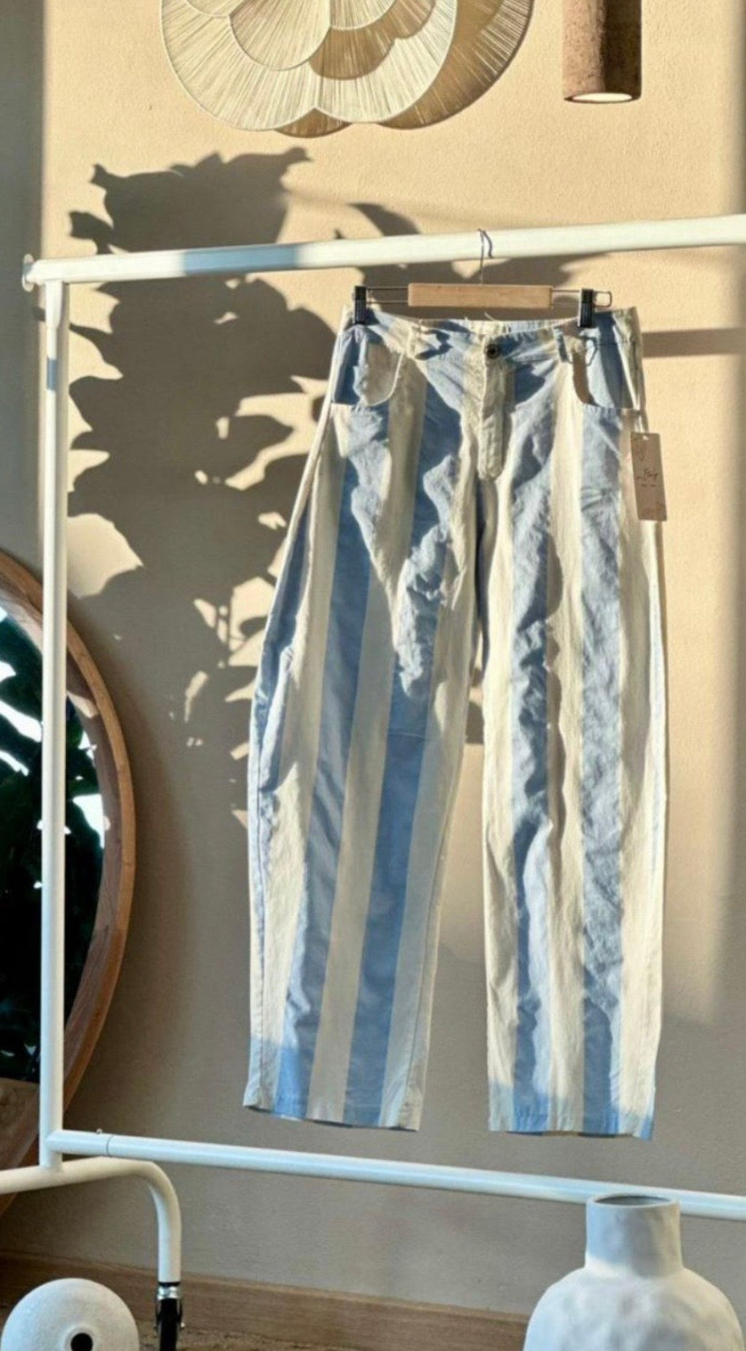 2240 Italian Striped Light Blue Barrel Pant