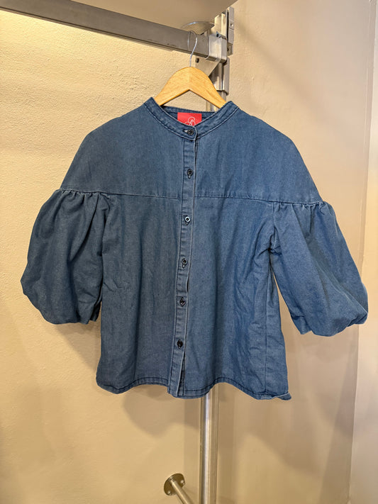 1492 Denim 3/4 Bubble Sleeve With Chinese Collar