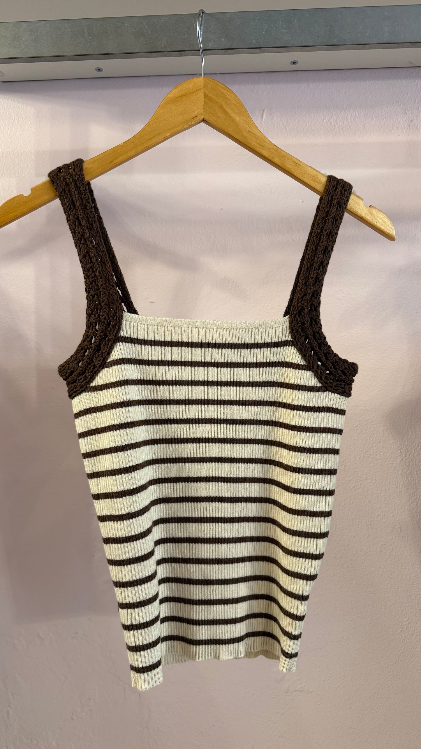2112 Crochet Sleeve Striped Knit Tank Top