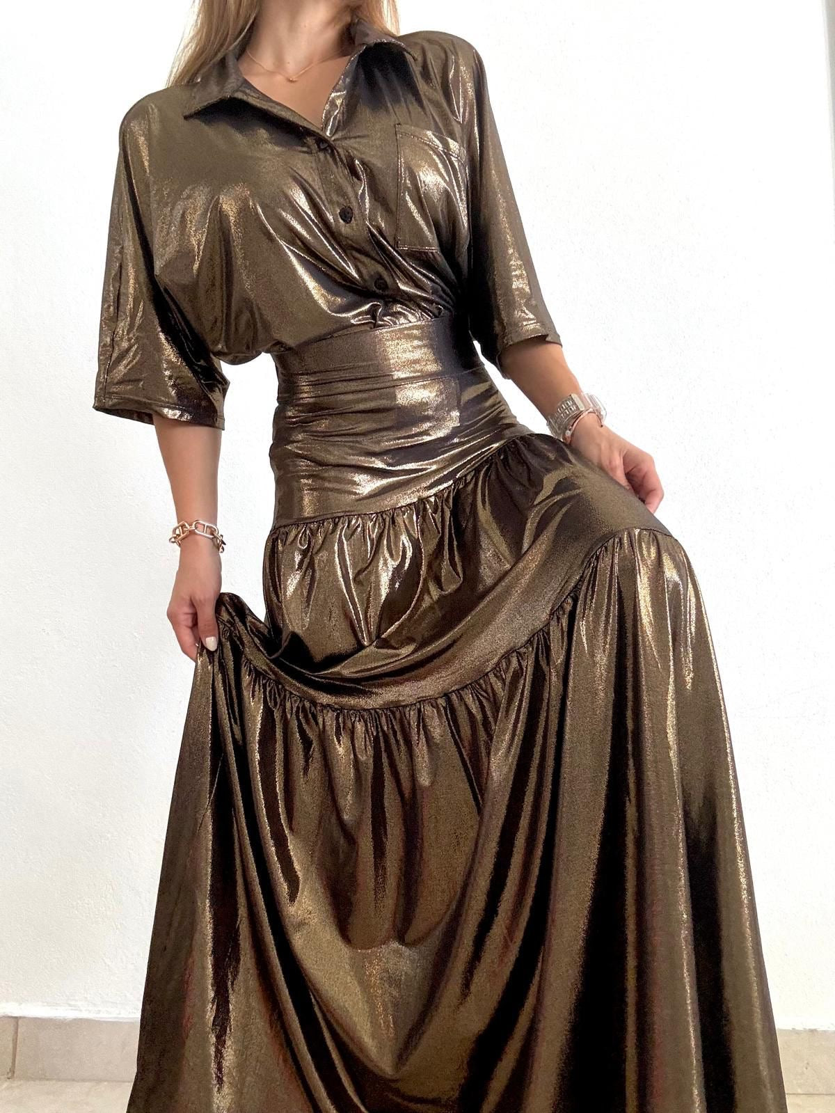 WhiteBerry Onesize Metallic Maxi Skirt