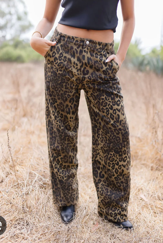 1213 Leopard Print Wide Leg Pant