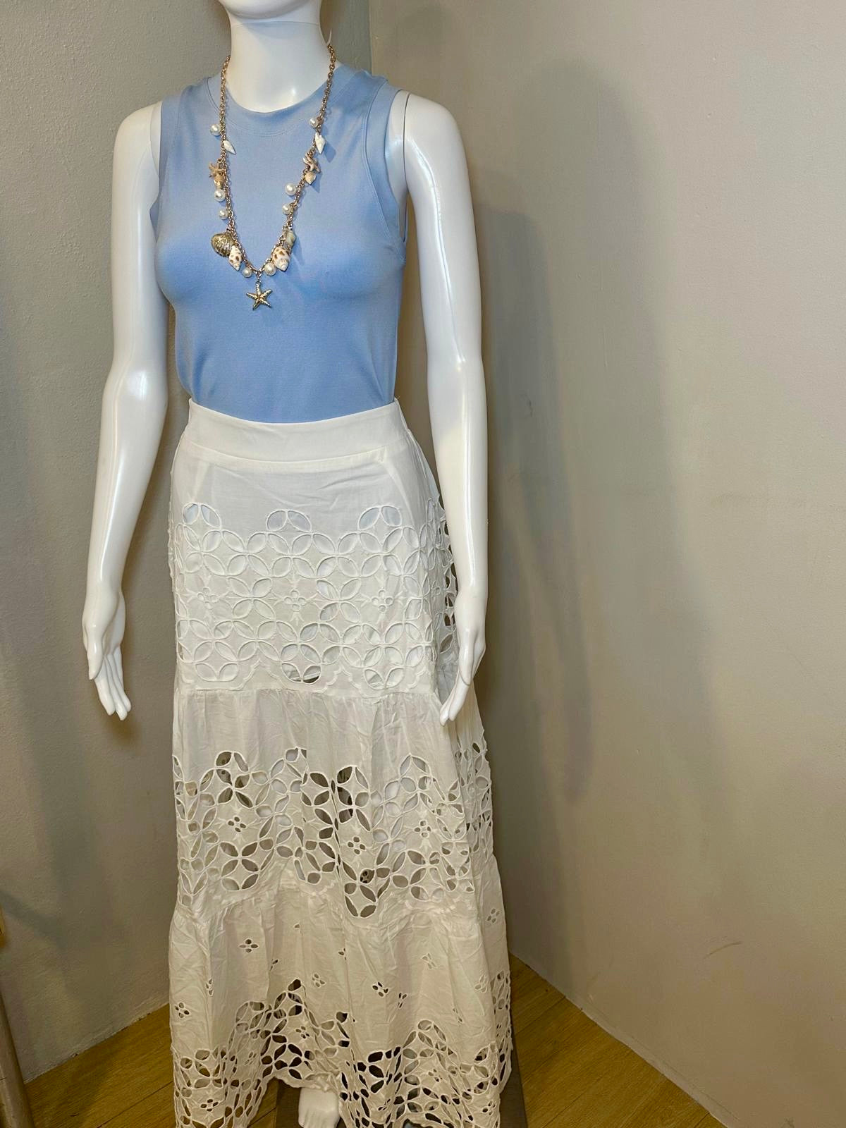 1603 White Eyelet Maxi Skirt