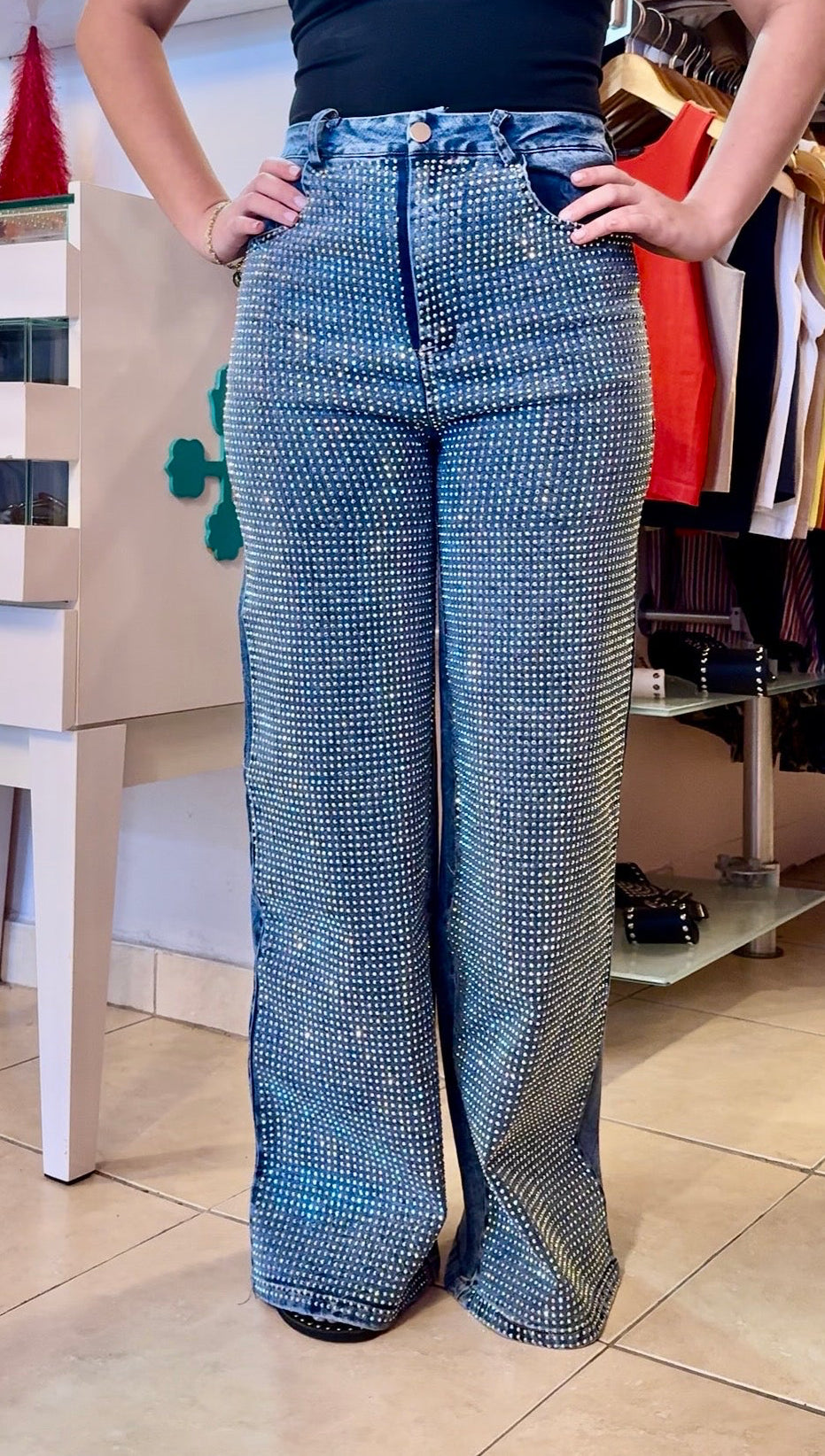 2007 Rhinestones Wide Leg Pant