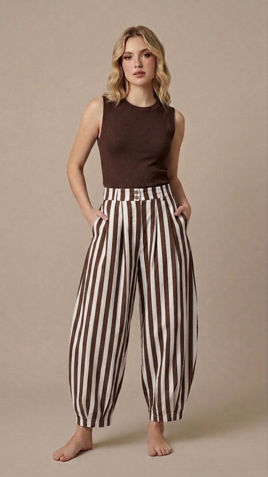 2518 Brown Striped Barrel Pant
