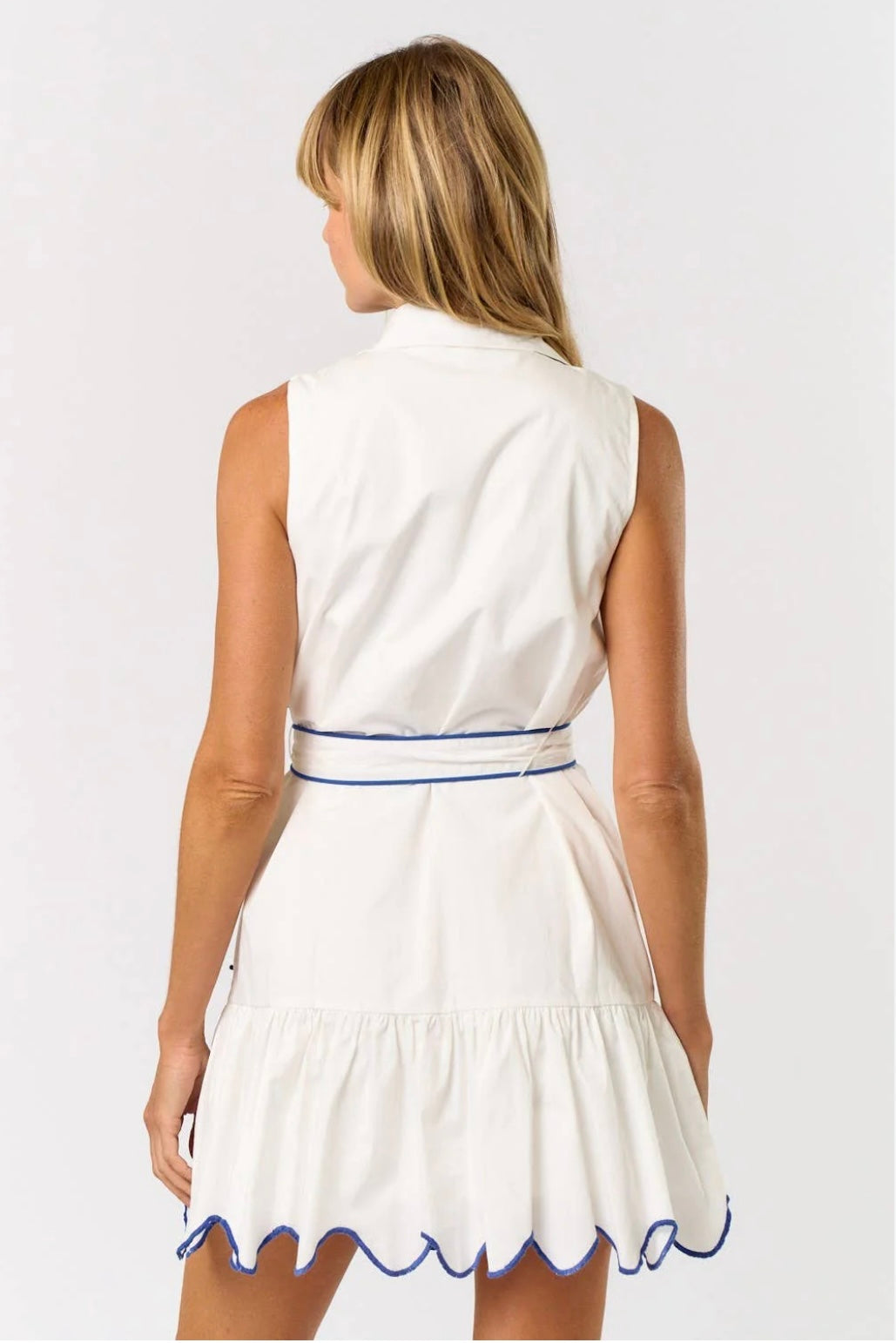 1581 Blue Embroidered Flowers White Dress