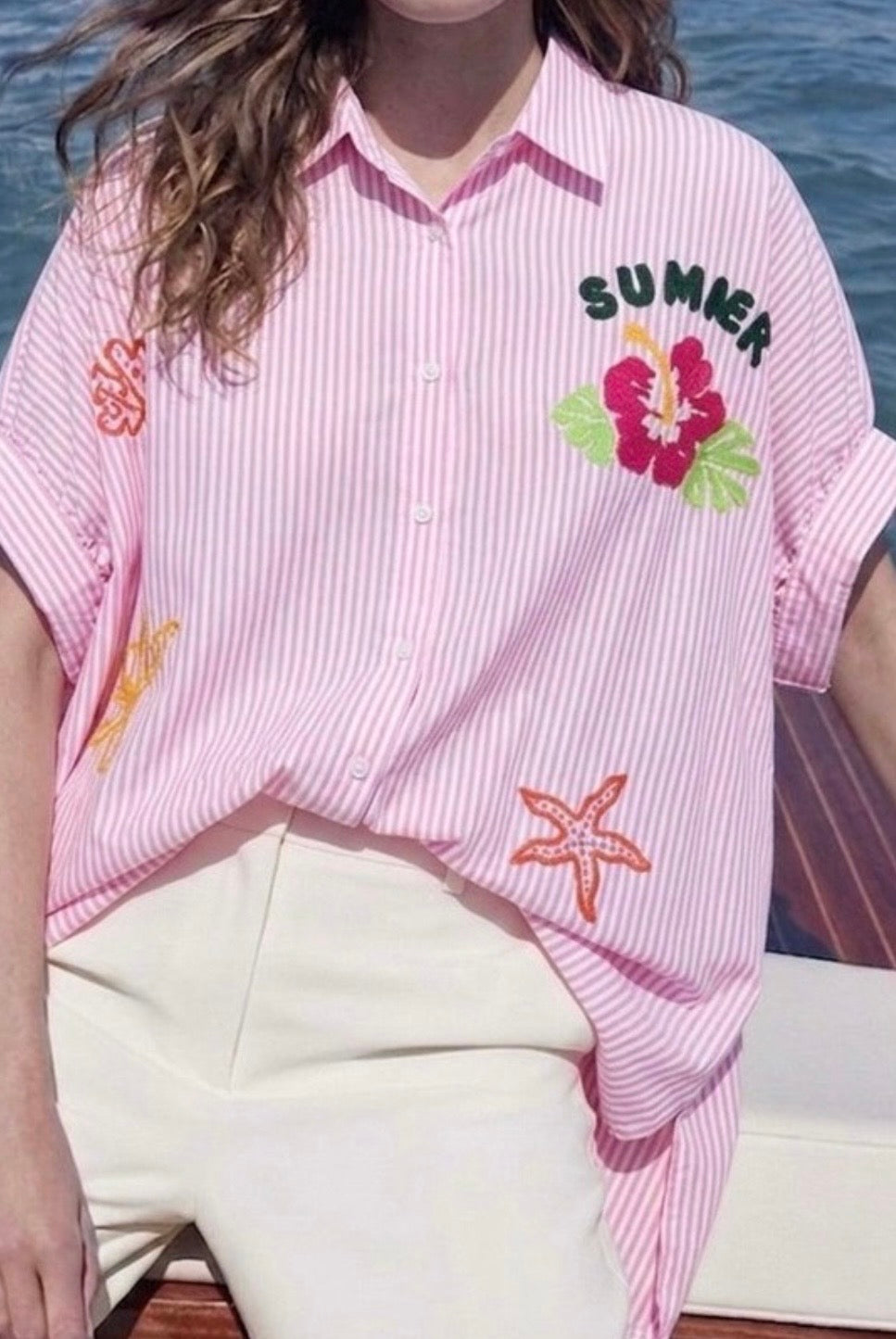 2421 Italian Oversize Onesize Embroidered Shirt