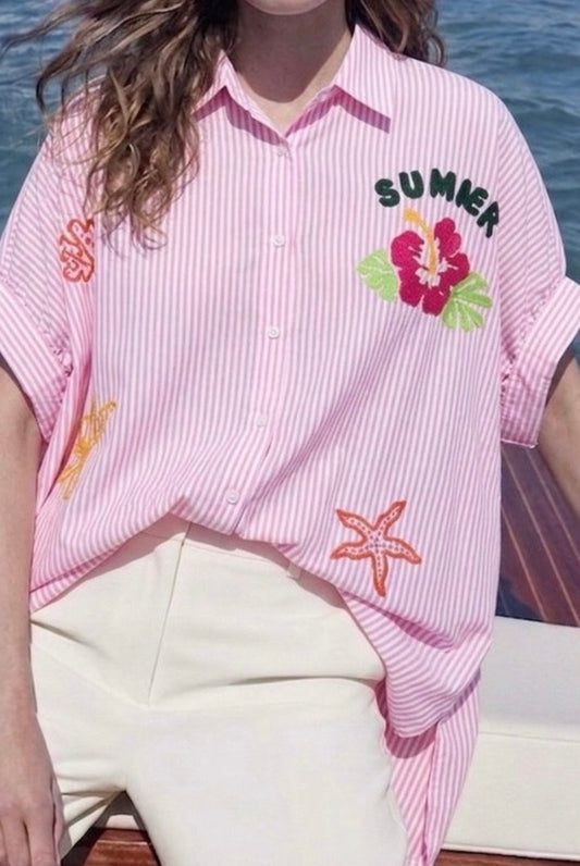 2421 Italian Oversize Onesize Embroidered Shirt