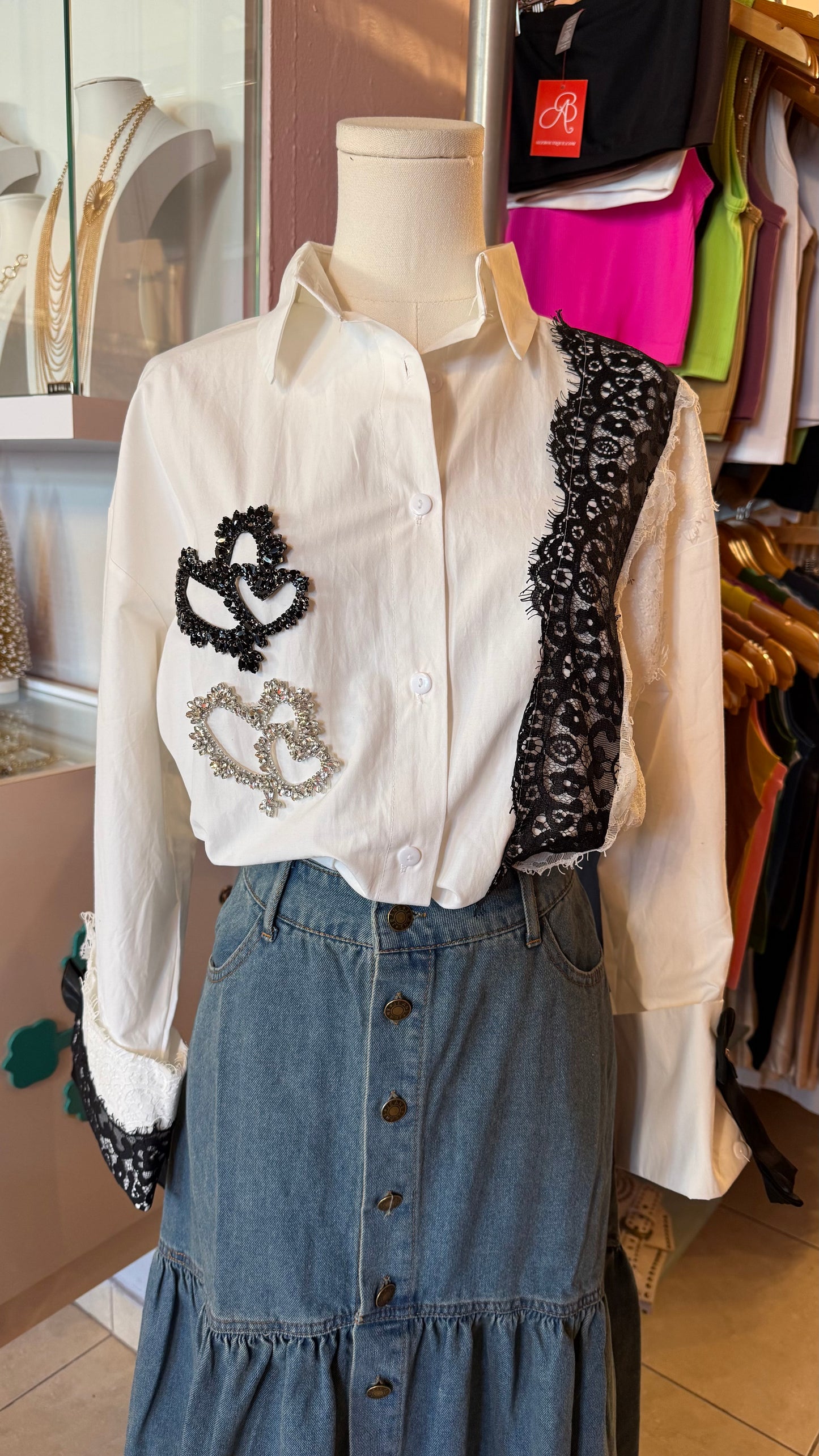 1738 Rhinestones Heart Shirt