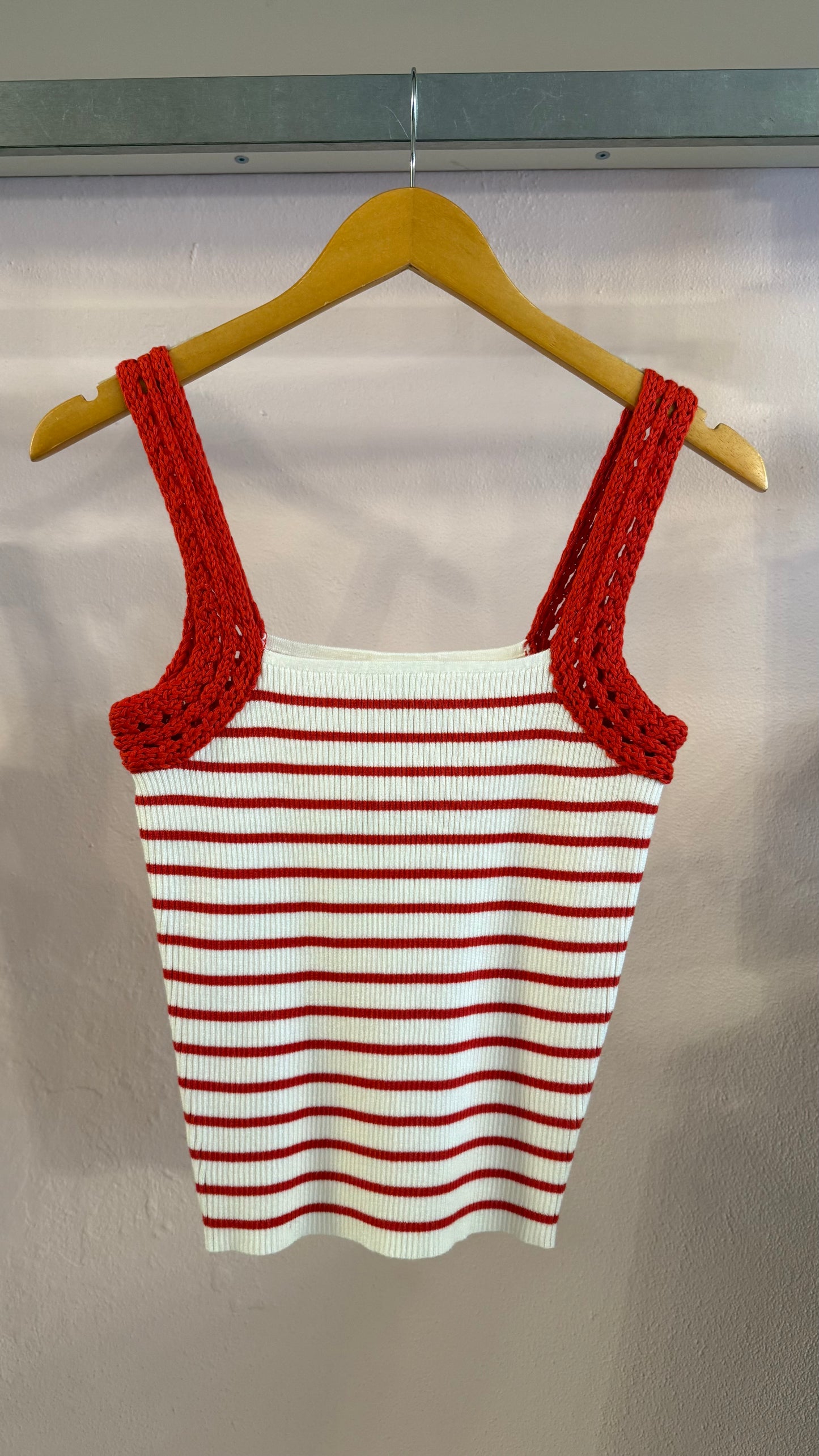 2112 Crochet Sleeve Striped Knit Tank Top