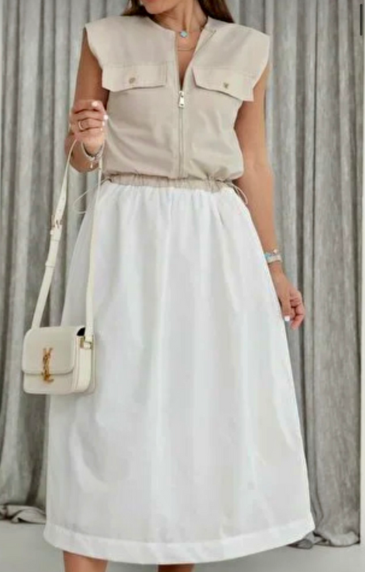 1822 Beige & White Dress