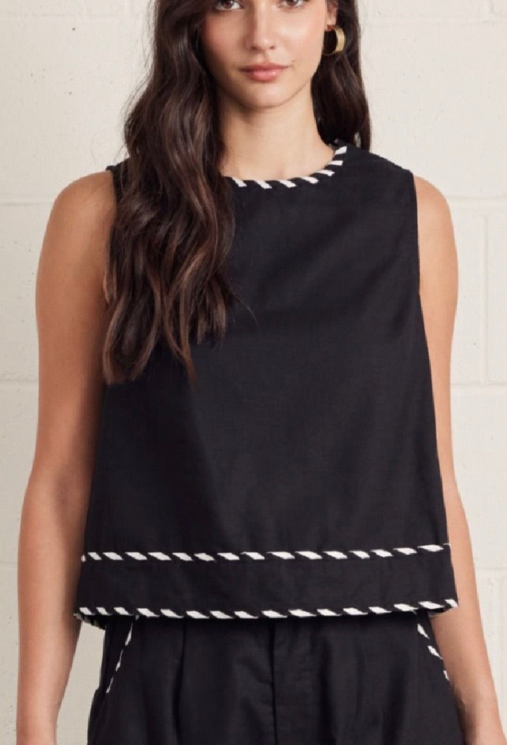 2454 Black With Trim Sleeveless Top