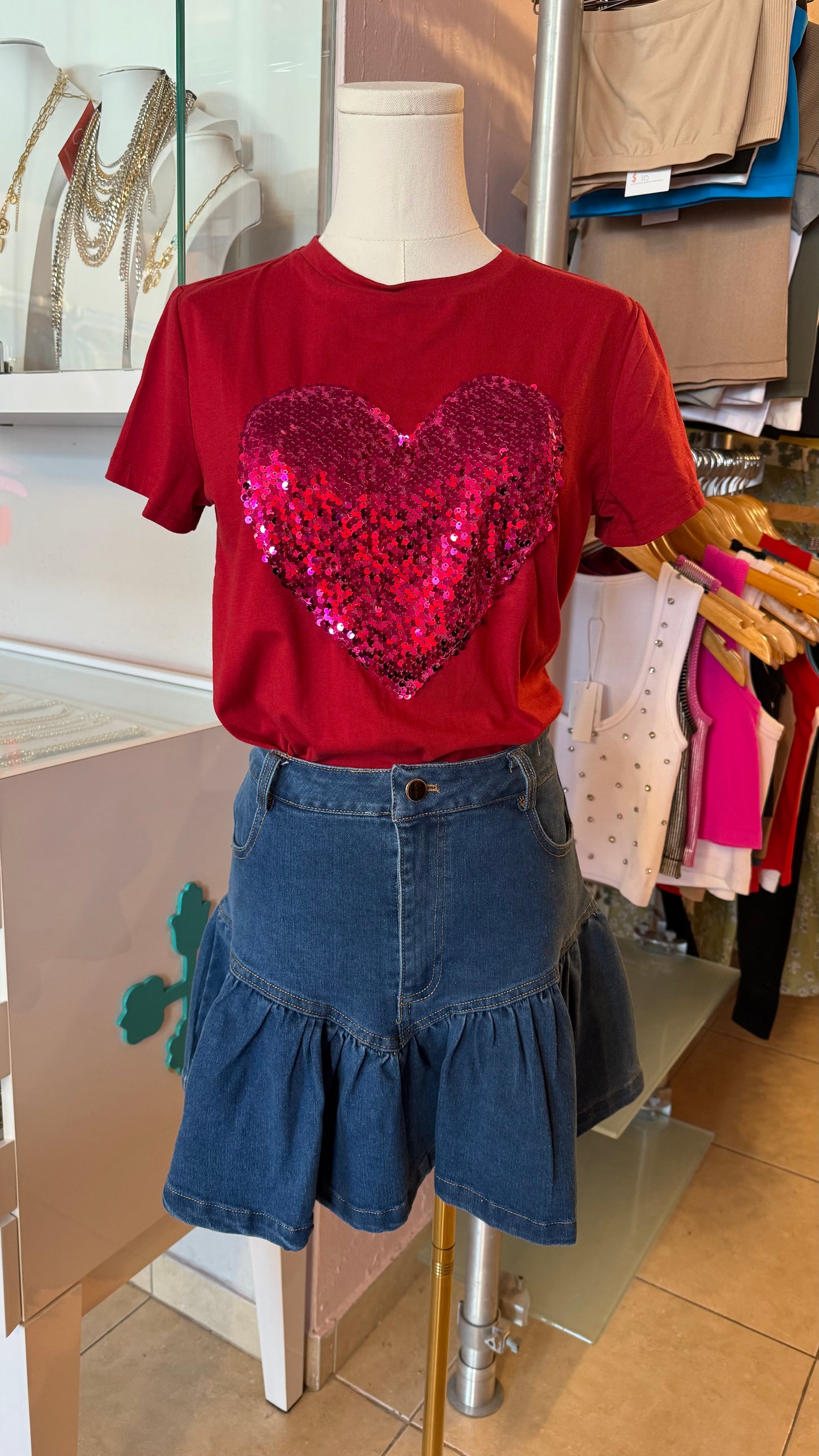 1273 Sequins Heart T-Shirt