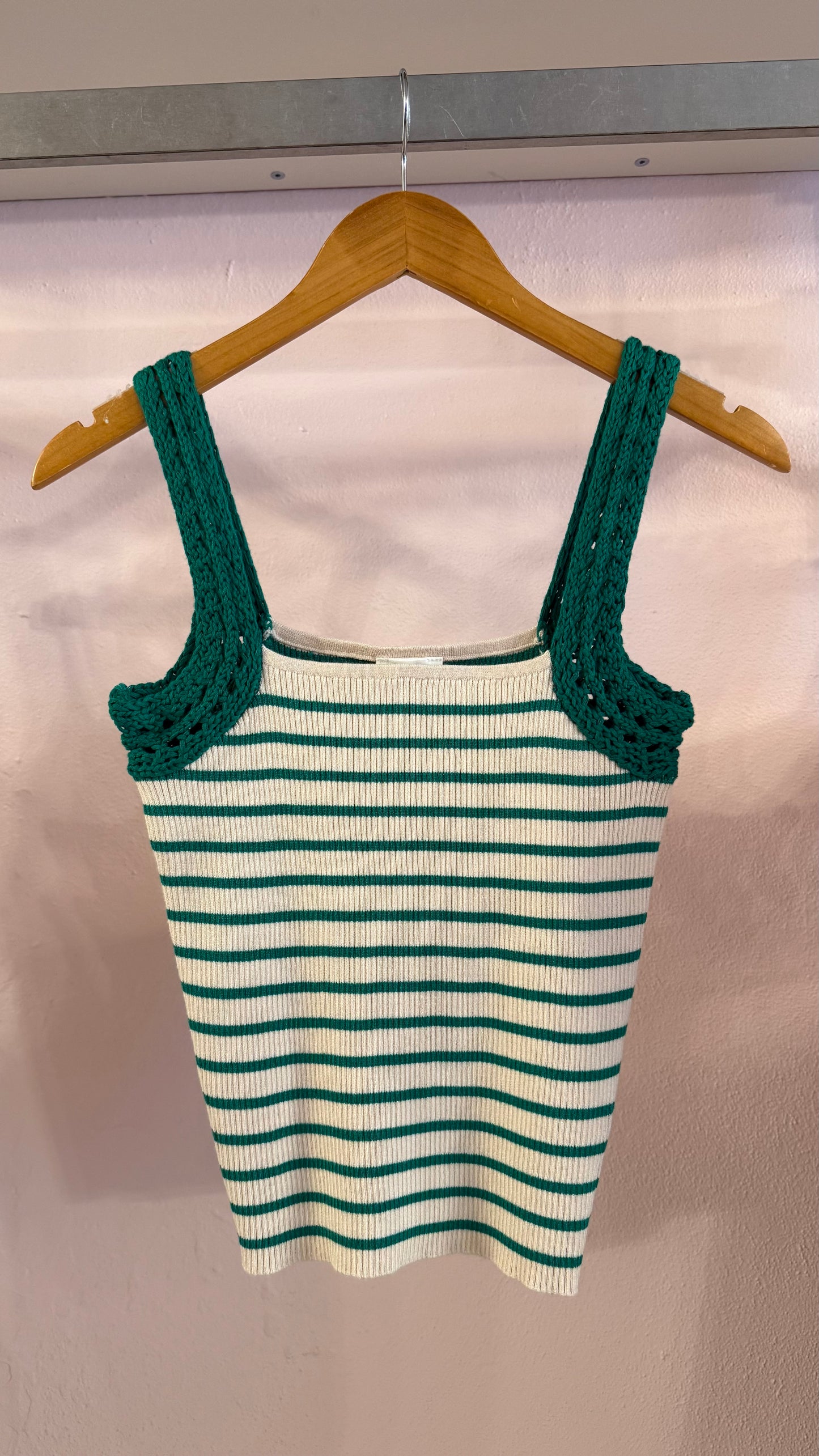 2112 Crochet Sleeve Striped Knit Tank Top