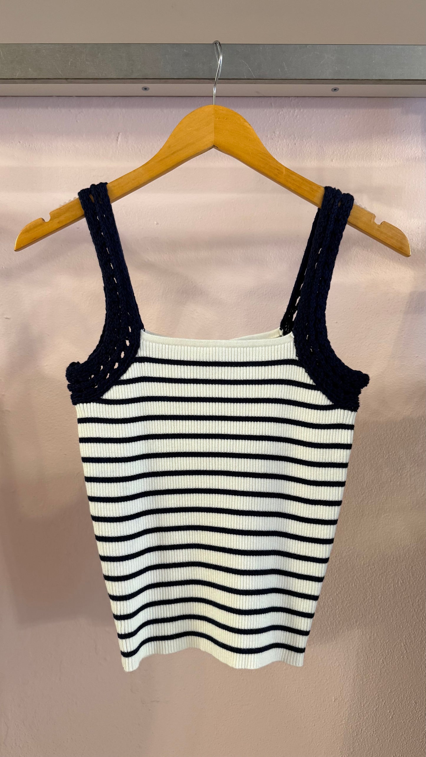 2112 Crochet Sleeve Striped Knit Tank Top