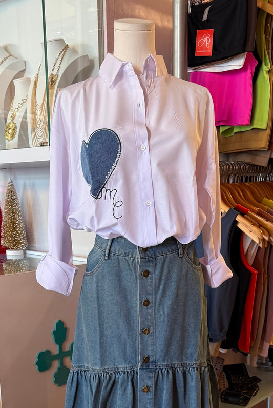 1823 Denim Heart Button Down Shirt