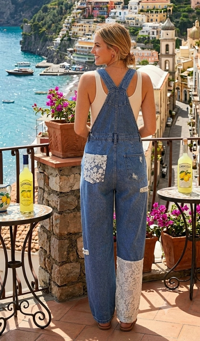 2422 Denim Lace Overall Jumpsuit