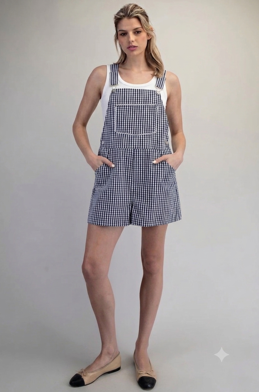 2217 Navy Gingham Romper