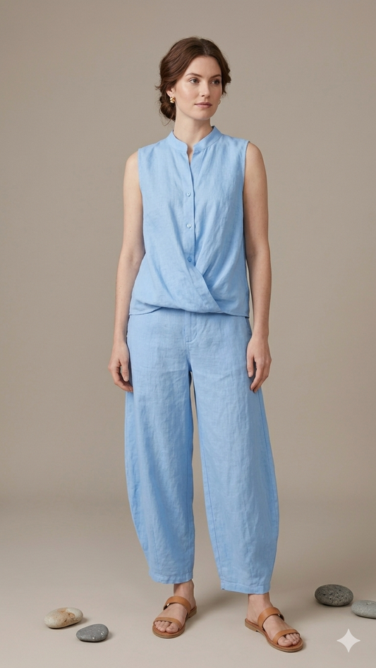 2395 Italian Onesize Linen Barrel Pant Set