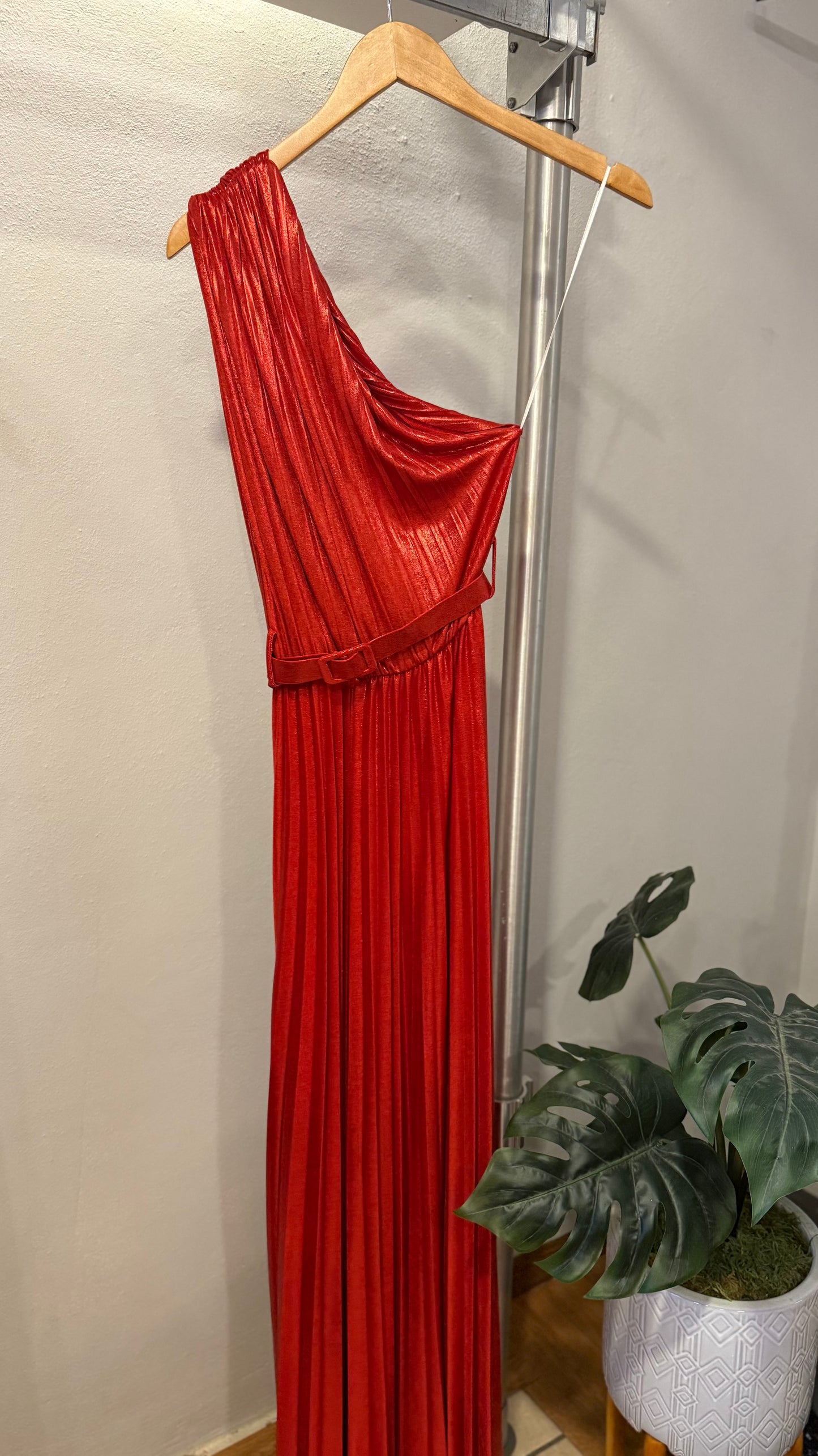 Metallic Onesize One Shoulder Long Dress