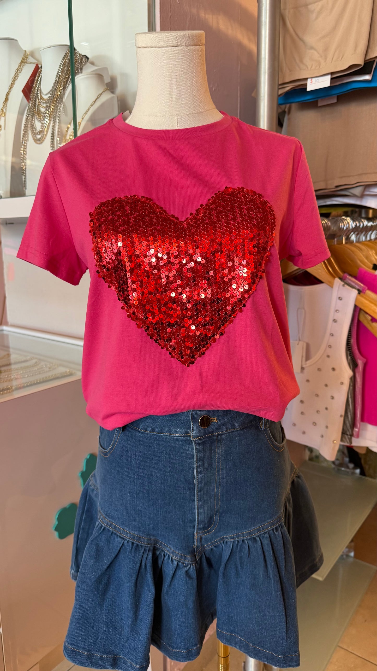 1273 Sequins Heart T-Shirt