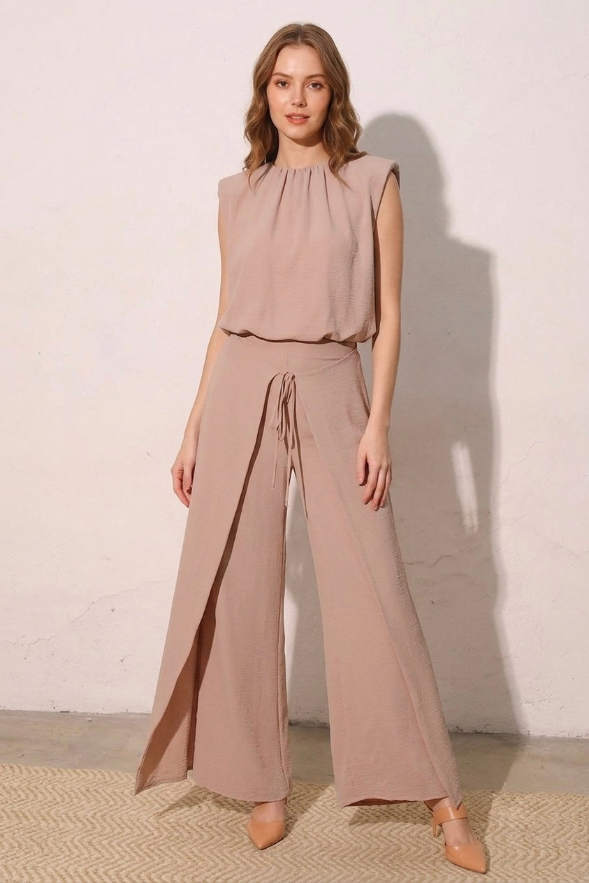 2583 Beige Wrap Pant Set