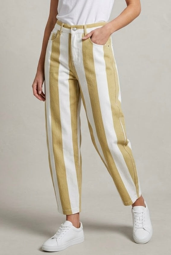2738 Yellow Striped Barrel Pant