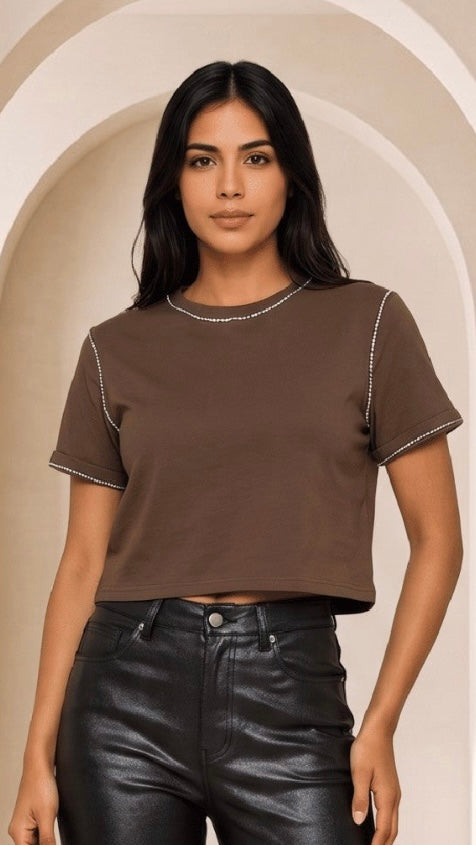 2711 Rhinestones Crop T-Shirt
