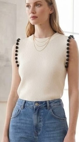 2671 White Tank Top With black Balls