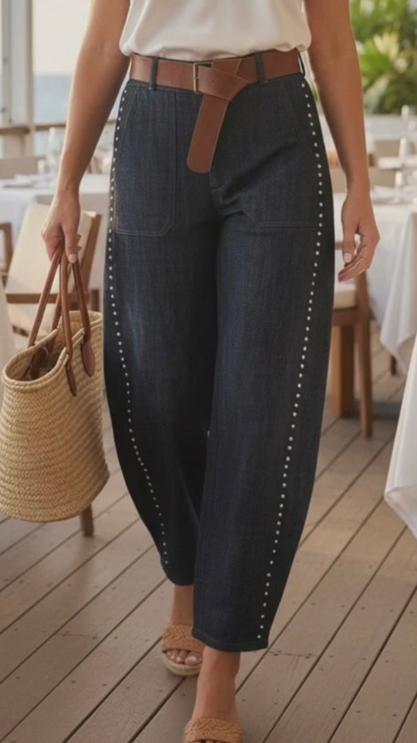 2702 Made In Italy Denim Barrel With Studs