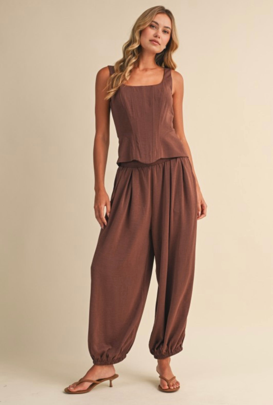 2659 Brown Corset & Bubble Pant