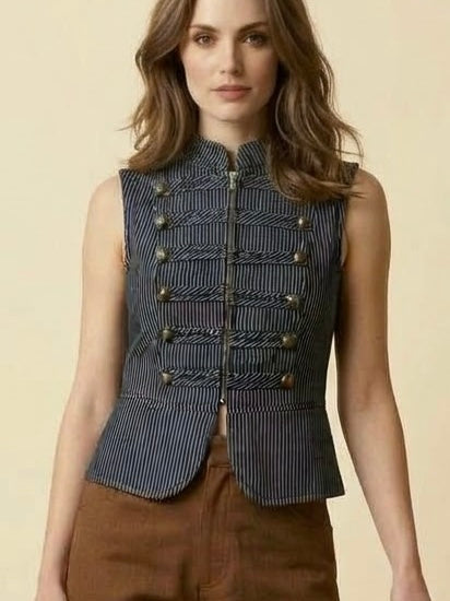 2756 Striped Denim Napoleon Vest