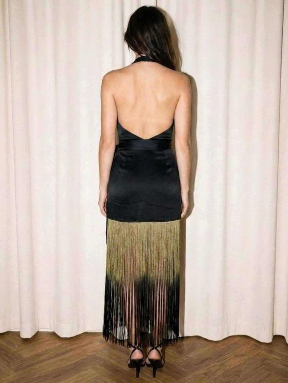 2759 Fringes Halter Dress