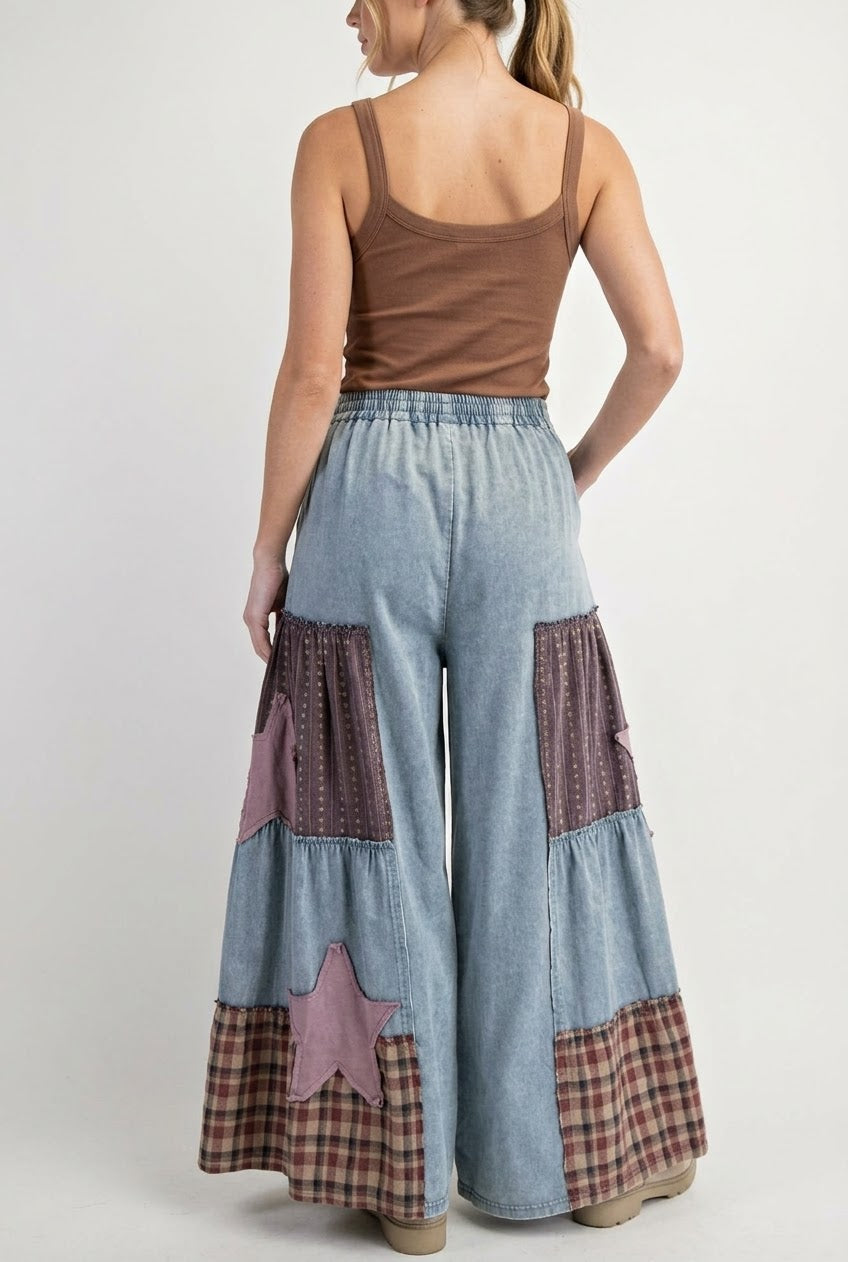 2504 Stars Wide Leg Patchwork Pant