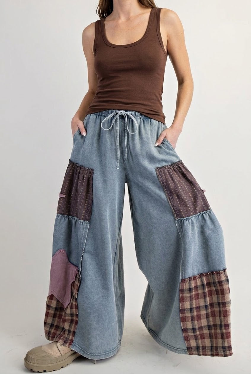 2504 Stars Wide Leg Patchwork Pant