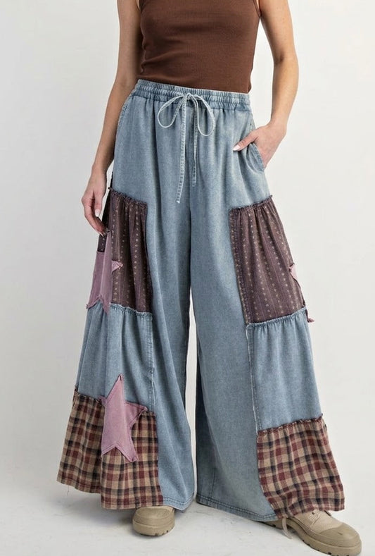 2504 Stars Wide Leg Patchwork Pant