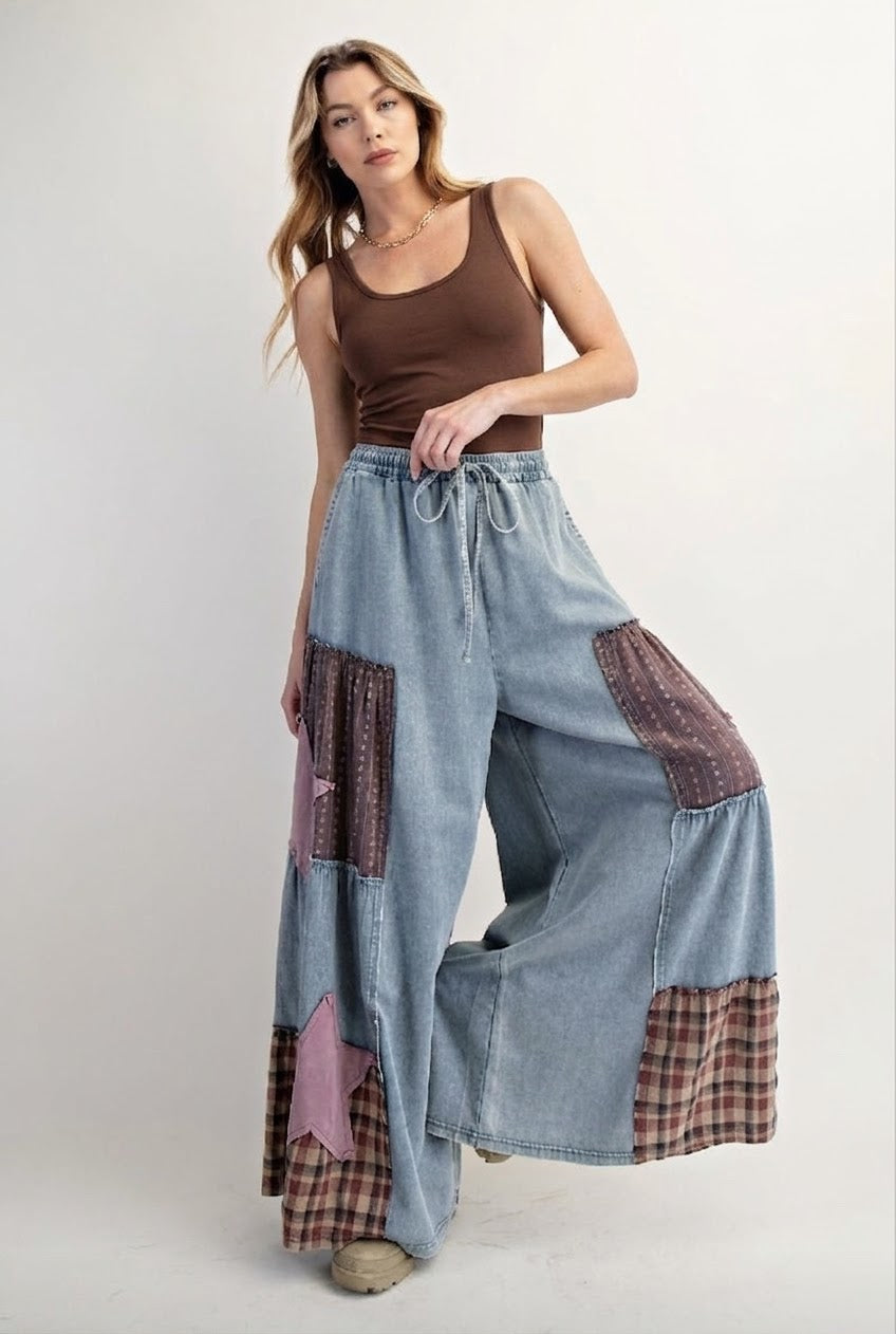 2504 Stars Wide Leg Patchwork Pant