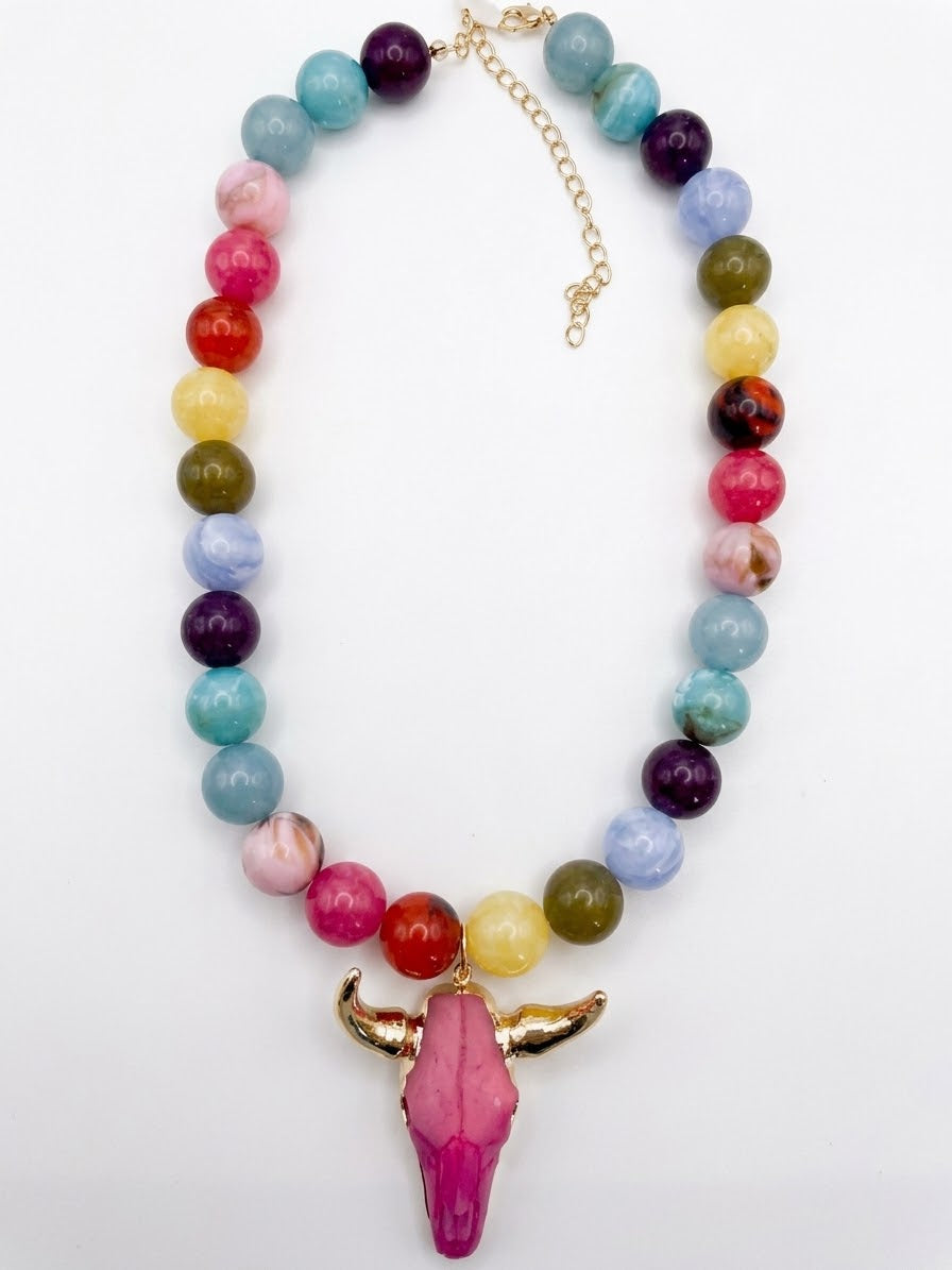2714 Bull Skull BubbleGum Necklace