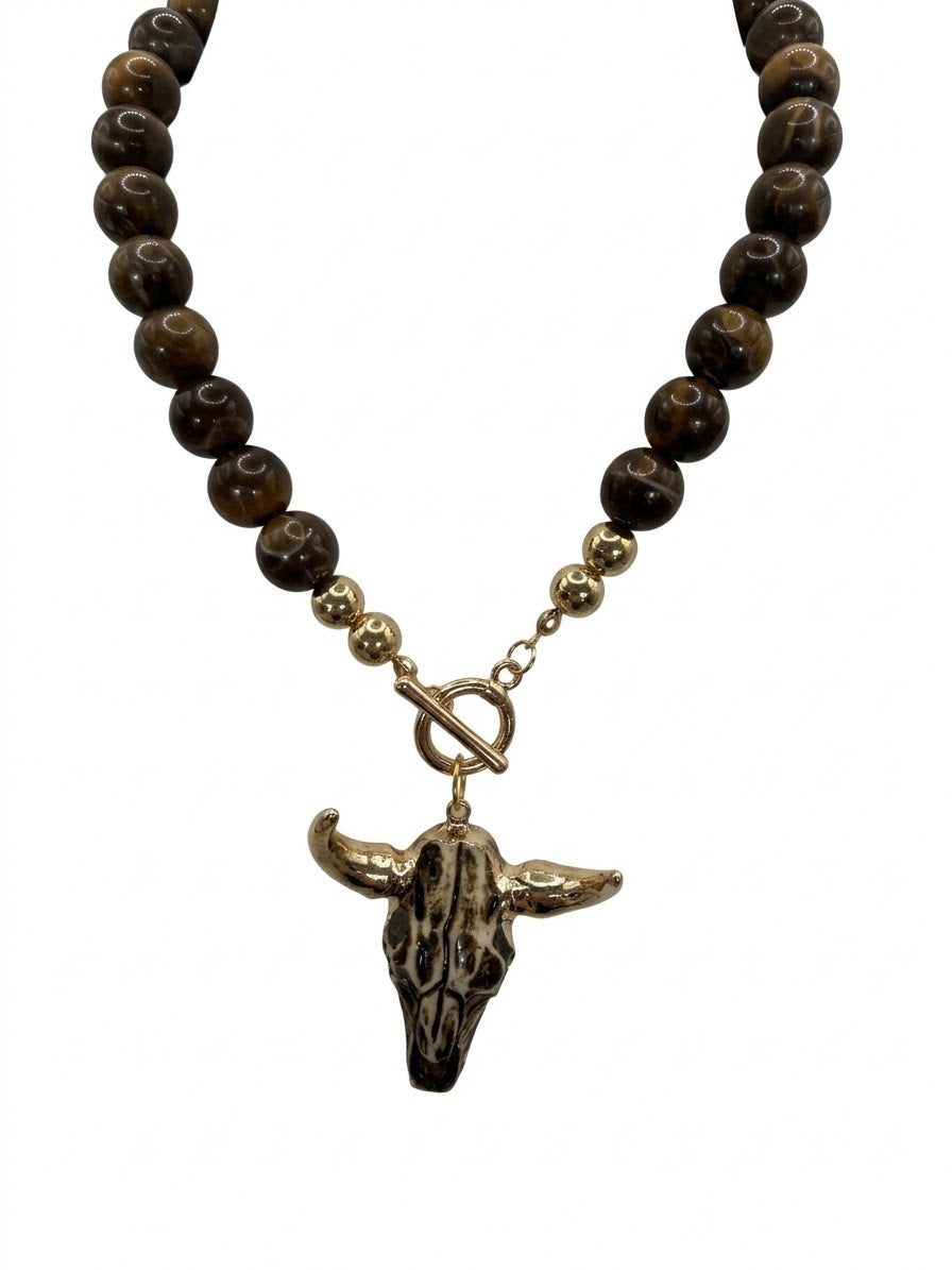 2714 Bull Skull BubbleGum Necklace